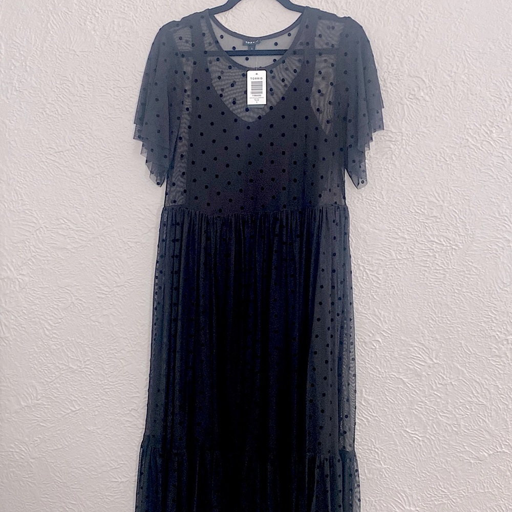NWT Torrid Black Polka Dot Dress. Size 1.